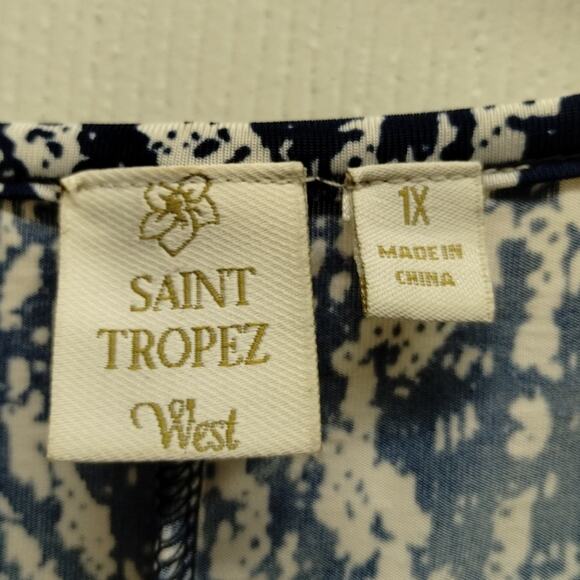 Saint Tropez West Size 1X Blue & White Nautical Diamond Drawstring Waist Dress - Picture 5 of 6